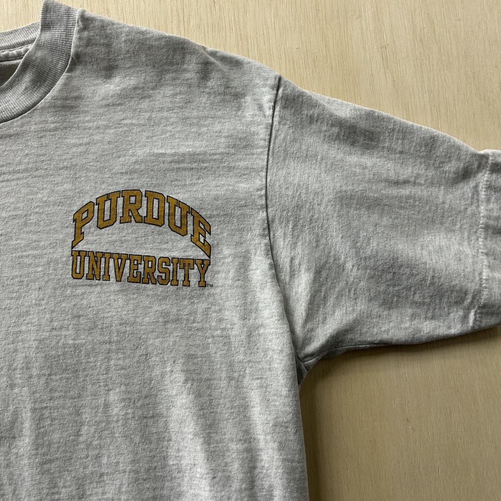 Vintage Purdue Boilermakers Mens Large Gray Fruit Of The Loom Single Stitch Tee